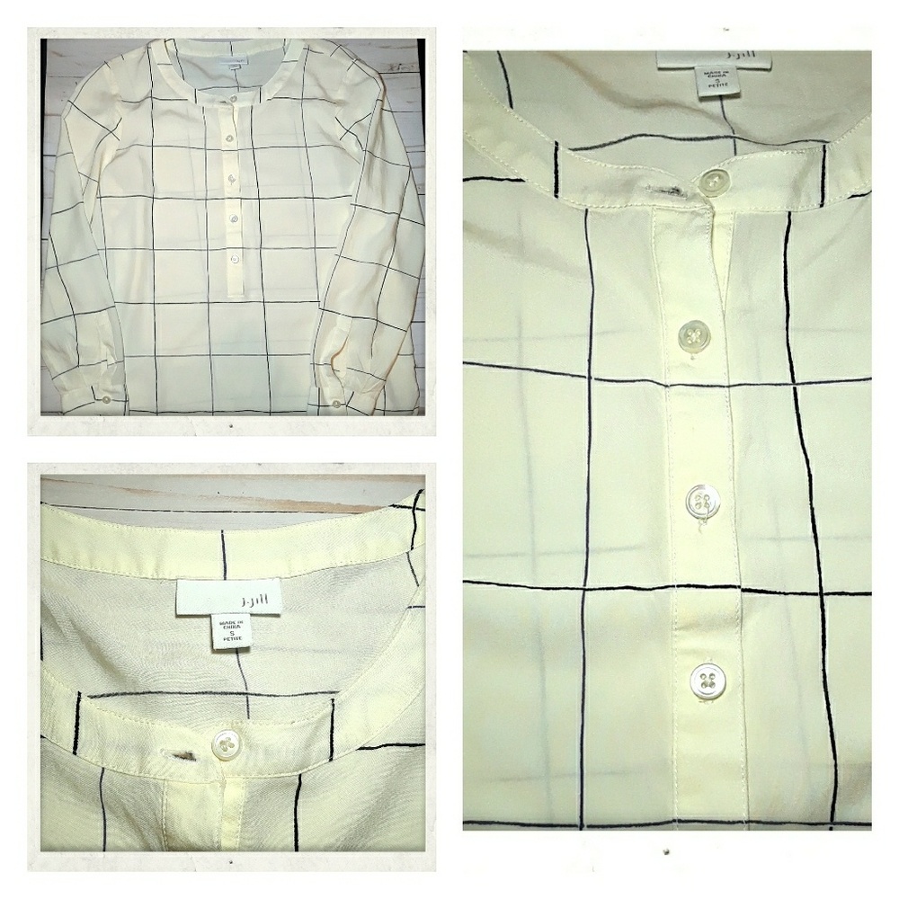 J. Jill Ivory Windowpane Blouse Small Petite
